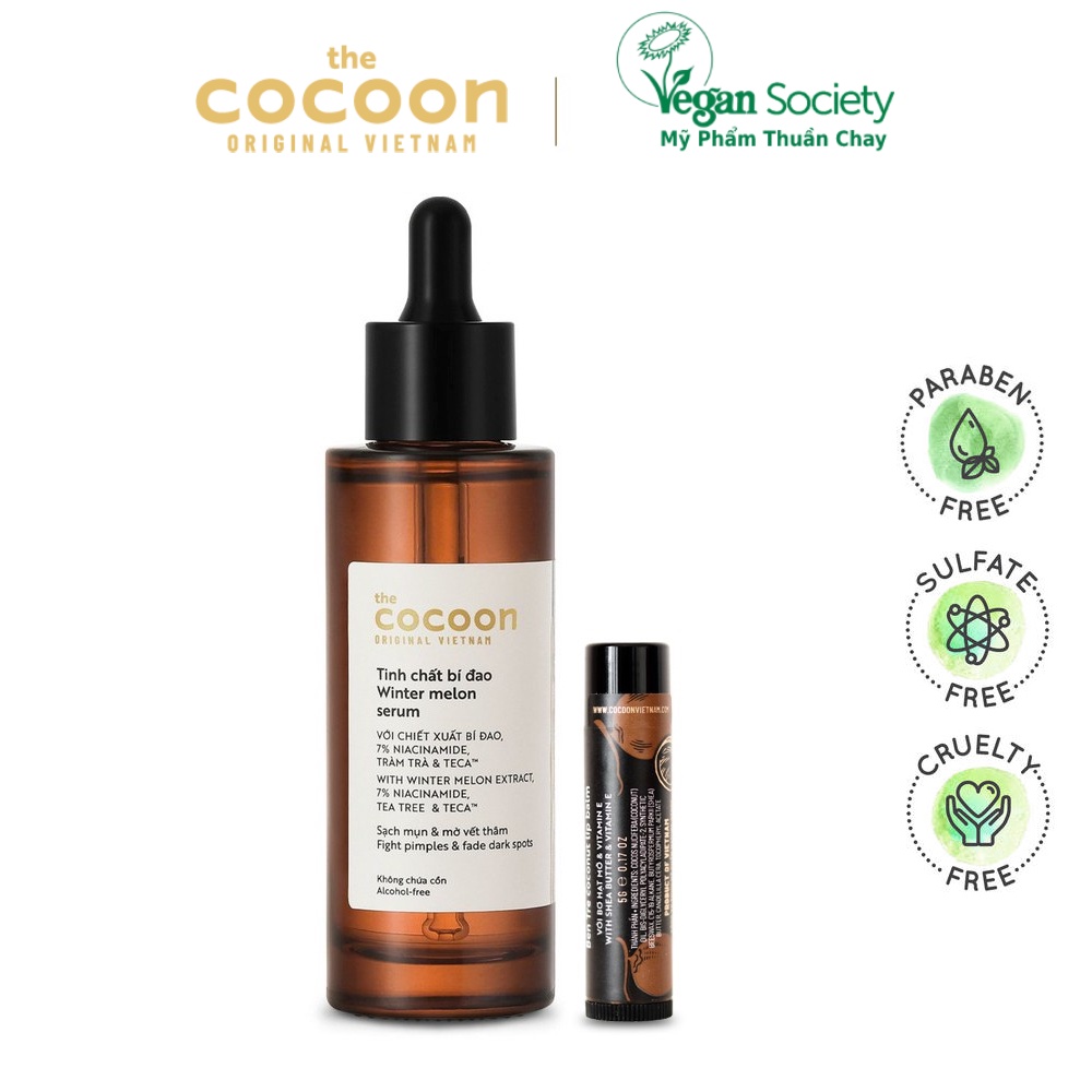 Combo Tinh chất bí đao sạch mụn cocoon 70ml + Son dưỡng dầu dừa Bến Tre cocoon 5g