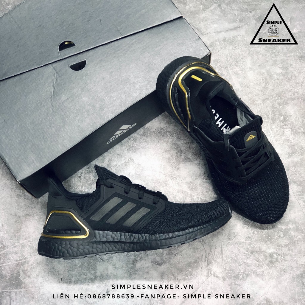 Giày Nam Adidas 🔥FREESHIP🔥 Adidas Ultra Boost 20 Triple Black Gold Chính Hãng - Giày Chạy Bộ Adidas Tốt Nhất [EG0754]