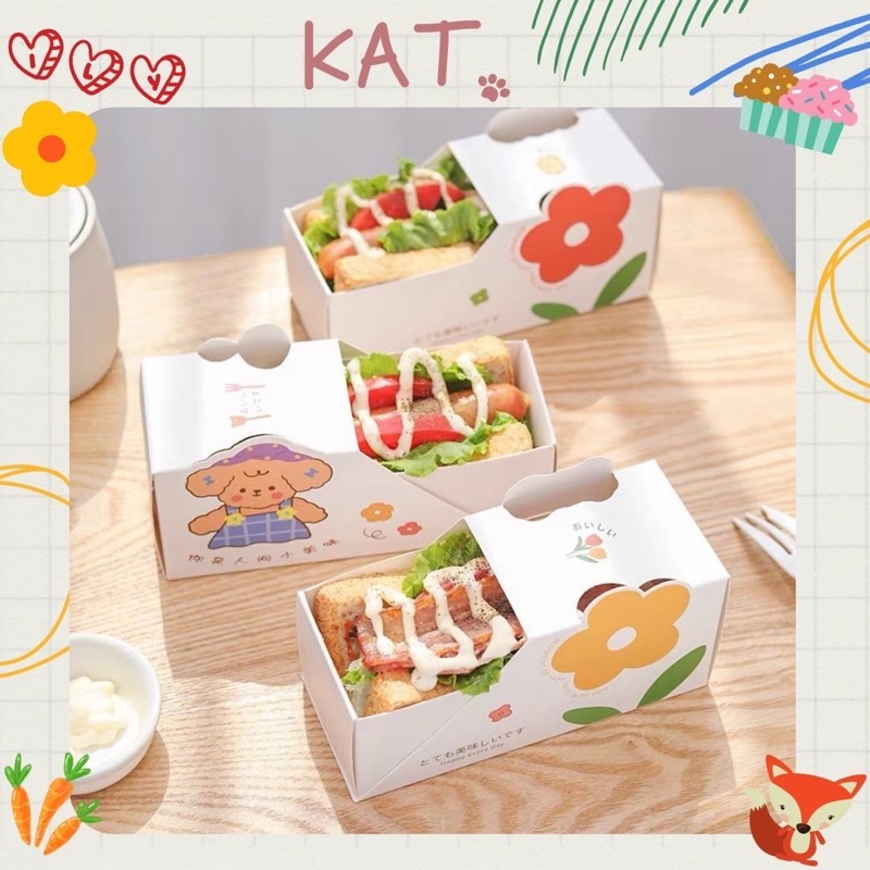 Hộp Giấy Đựng Bánh Mì Sanwich / Bánh Bông Lan Cực Yêu Kèm Túi Bóng Dán Trong Suốt - KAT Official Store