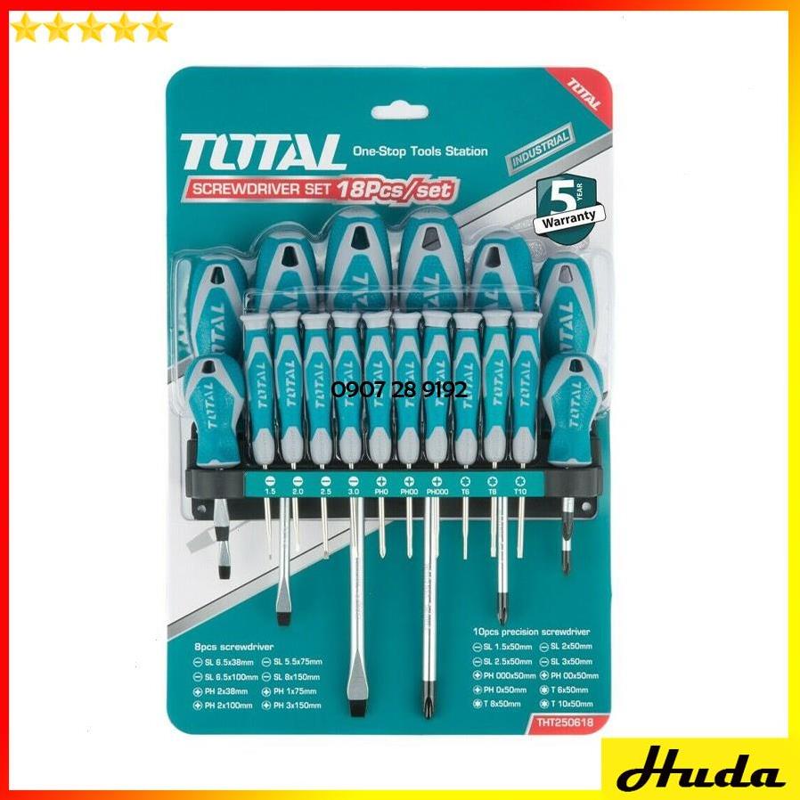 Bộ 18 tua vít dẹp và bake Total Ingco Bộ tuốc nơ vít chất liệu CR-V chịu nhiệt 1234