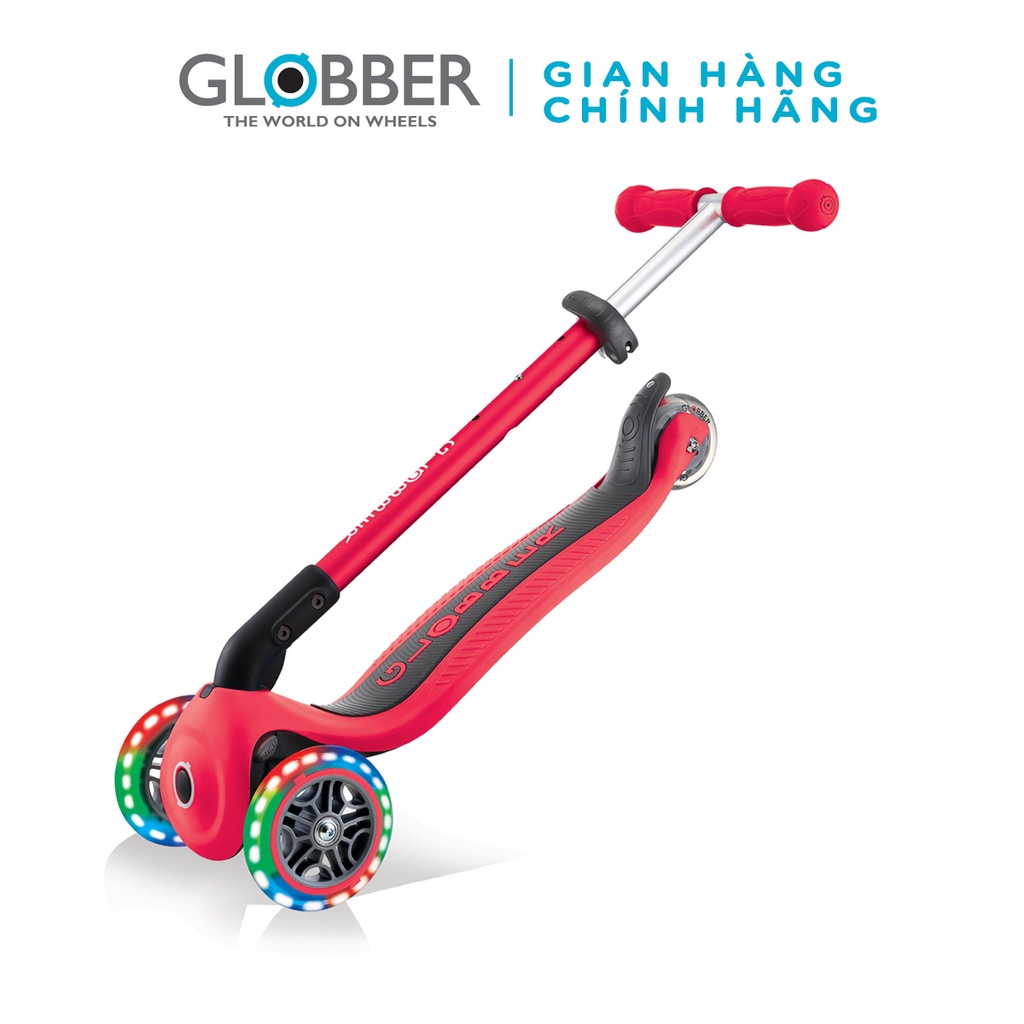 Xe trượt scooter 3 bánh gấp gọn có bánh xe phát sáng Globber Primo cho trẻ em từ 3 đến 6 tuổi - Đỏ