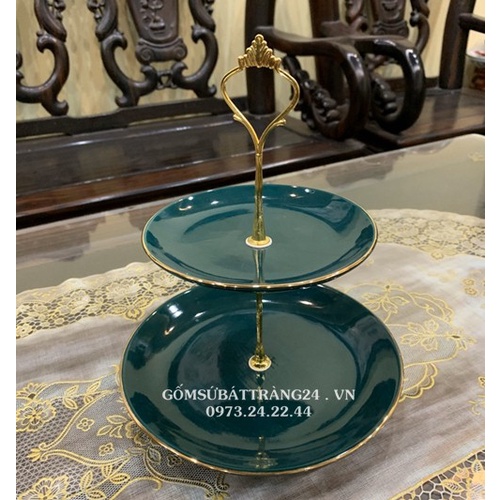 ĐĨA TẦNG ĐỰNG BÁNH KẸO KHAY 2 TẦNG SỨ ĐẸP ĐĨA THÁP TẦNG GỐM SỨ ĐỂ MỨT BÁNH CAO CẤP