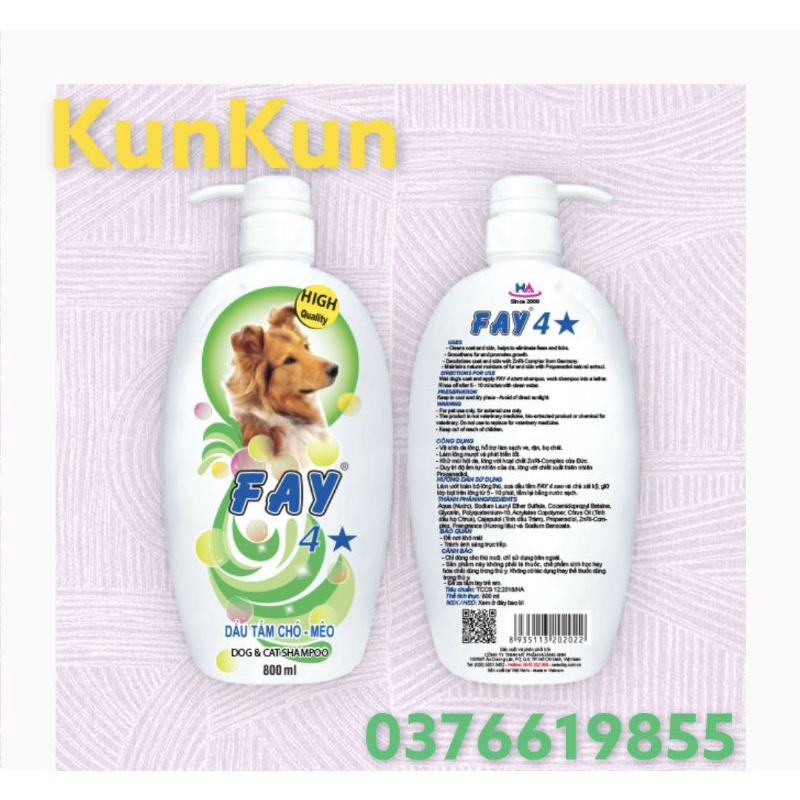 Dầu tắm FAY 4 Sao 800ml sạch ve, làm đẹp da lông 4 tính năng