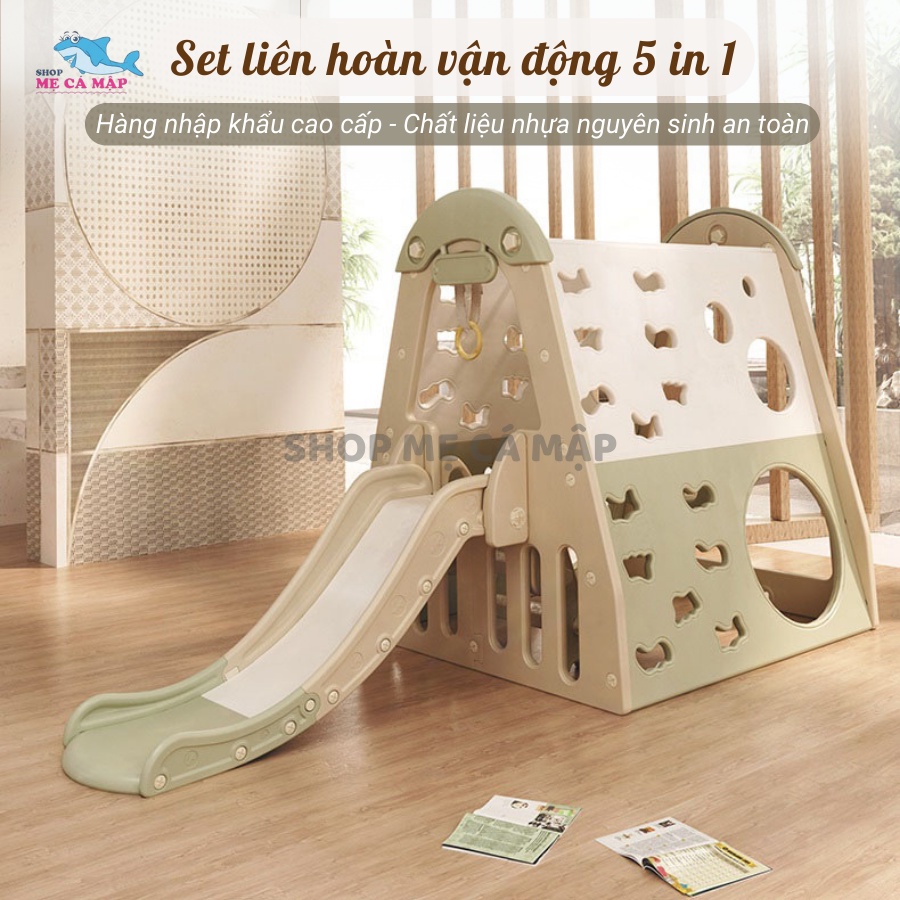 Set liên hoàn cầu trượt xích đu, liên hoàn vận động cho bé 5 in 1, chịu tải 80kg [HÀNG SẴN KHO]