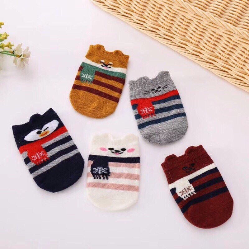 Set 5 Đôi Tất Cổ Ngắn Có Chống Trơn Cho Bé Trai, Bé Gái 0-3Y, Túi Zip Loại Đẹp