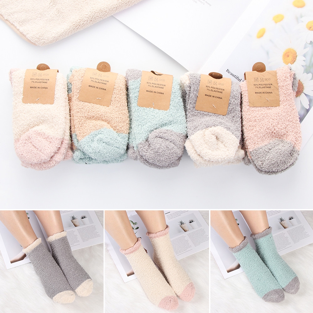 JUNE Christmas gift Fluffy Winter Warm Sleep Bed Sock Plush Coral velvet socks