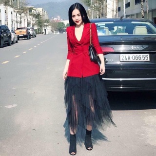 Set áo vest mix chân váy lưới
