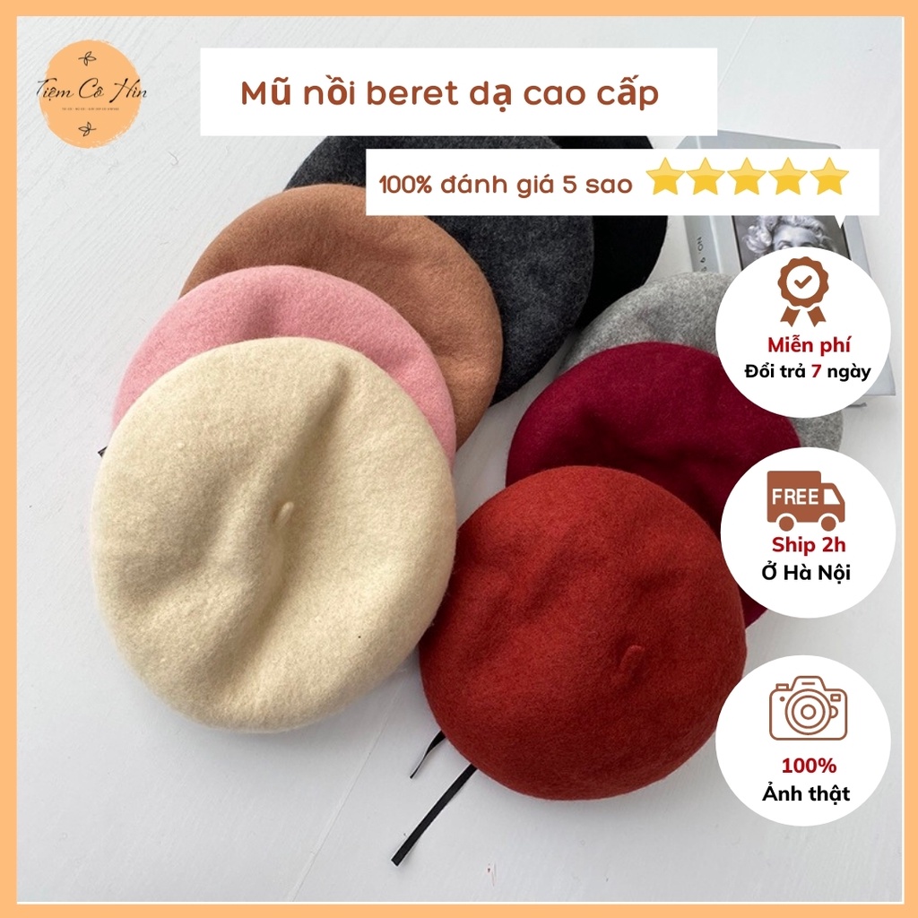 Mũ nồi beret dạ loại đẹp dày mịn nhiều màu sắc có dây điều chỉnh độ rộng có ảnh thật và ship trong 1h