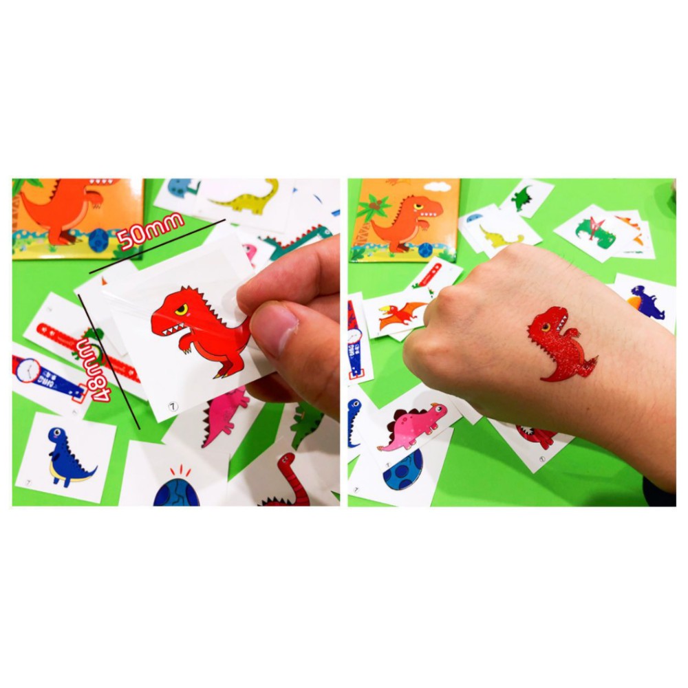 Bộ 21 TATOO Sticker hình xăm KHỦNG LONG ĐỘNG VẬT UNICORN TIÊN CÁ dán tuổi thơ đồ chơi cho bé trai bé gái