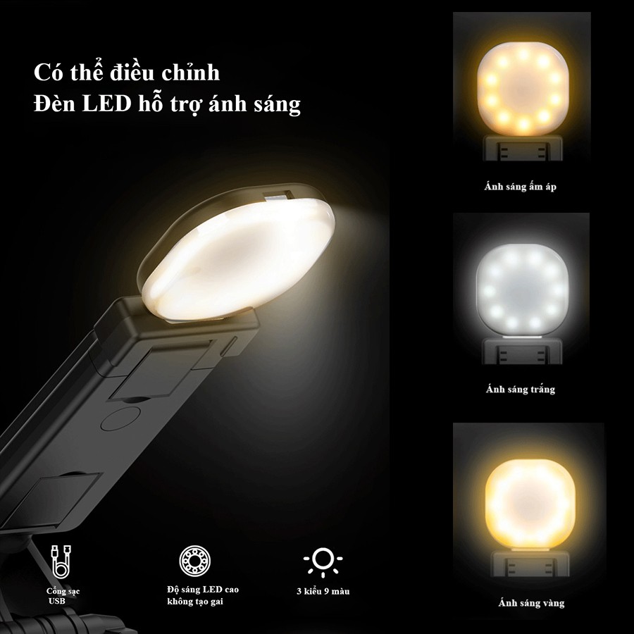 Gậy Tự Sướng chụp hình Avohero L-01 cây chụp ảnh có chân đứng và 2 đèn LED hỗ trợ livestream | BigBuy360 - bigbuy360.vn