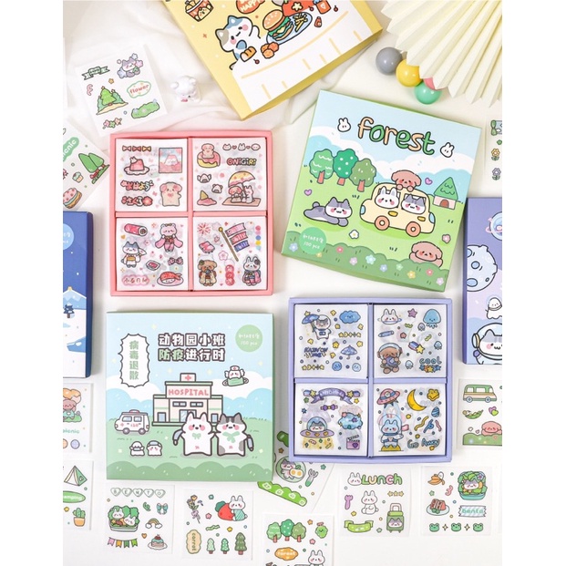 🌸 Set 100 tấm sticker nhãn dán trang trí chất liệu giấy họa tiết dễ thương🌸
