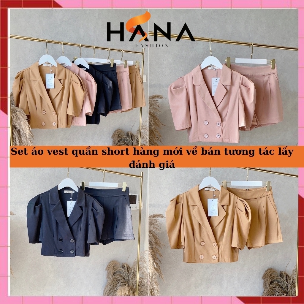 Set vest blazer quần short mặc đi làm đi chơi đều đẹp thiết kế Hana - S163