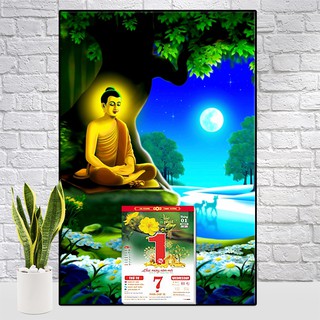 Lịch gỗ treo tường phật Thích Ca tặng lốc lịch năm mới 2024, tranh gỗ tráng gương phật giáo