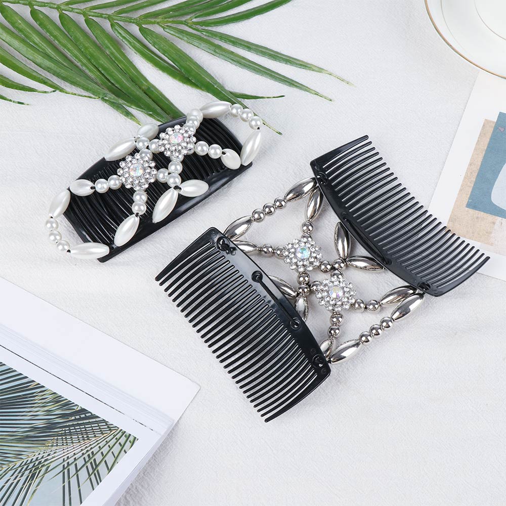 Lược Cài Tóc Hai Đầu Co Giãn Đính Hoa DIY|Kẹp Tóc Đính Hạt Tạo Kiểu Tóc Nhiều Màu Sắc