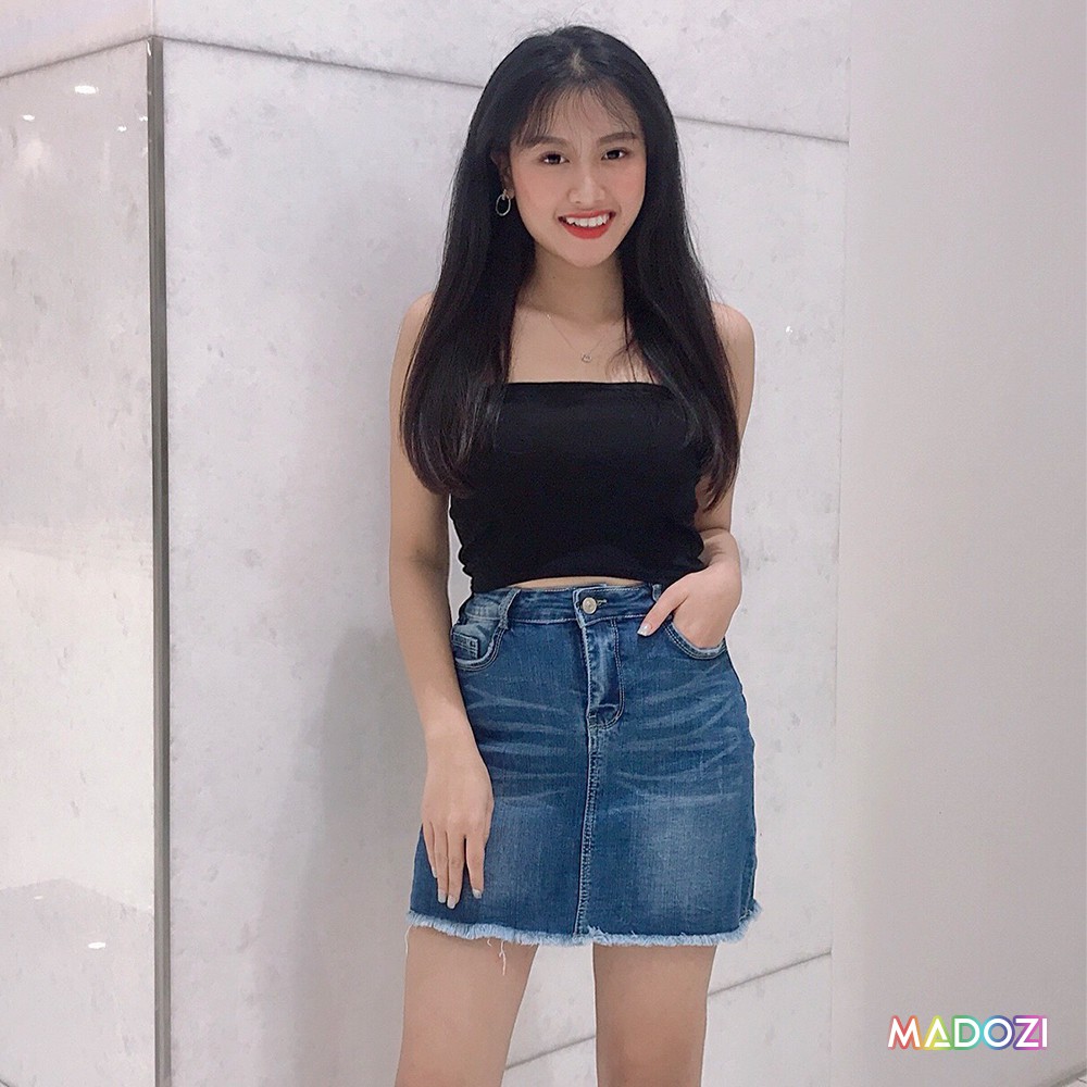 Chân váy ngắn gấu tua rua chất jeans cotton màu xanh sáng | BigBuy360 - bigbuy360.vn