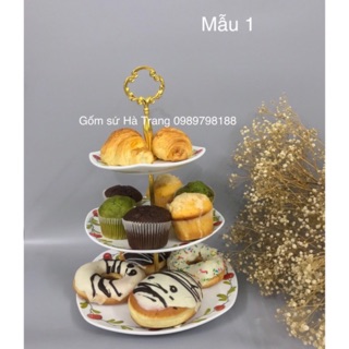Khay mứt 3 tầng gốm sứ Bát Tràng cao cấp vẽ tay