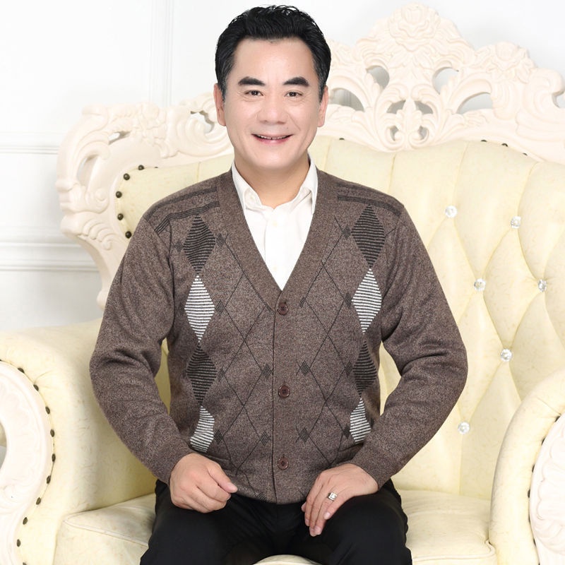 Thêm nhung mùa thu và mùa đông cho người đàn ông trung niên và cao tuổi áo khoác len dệt k