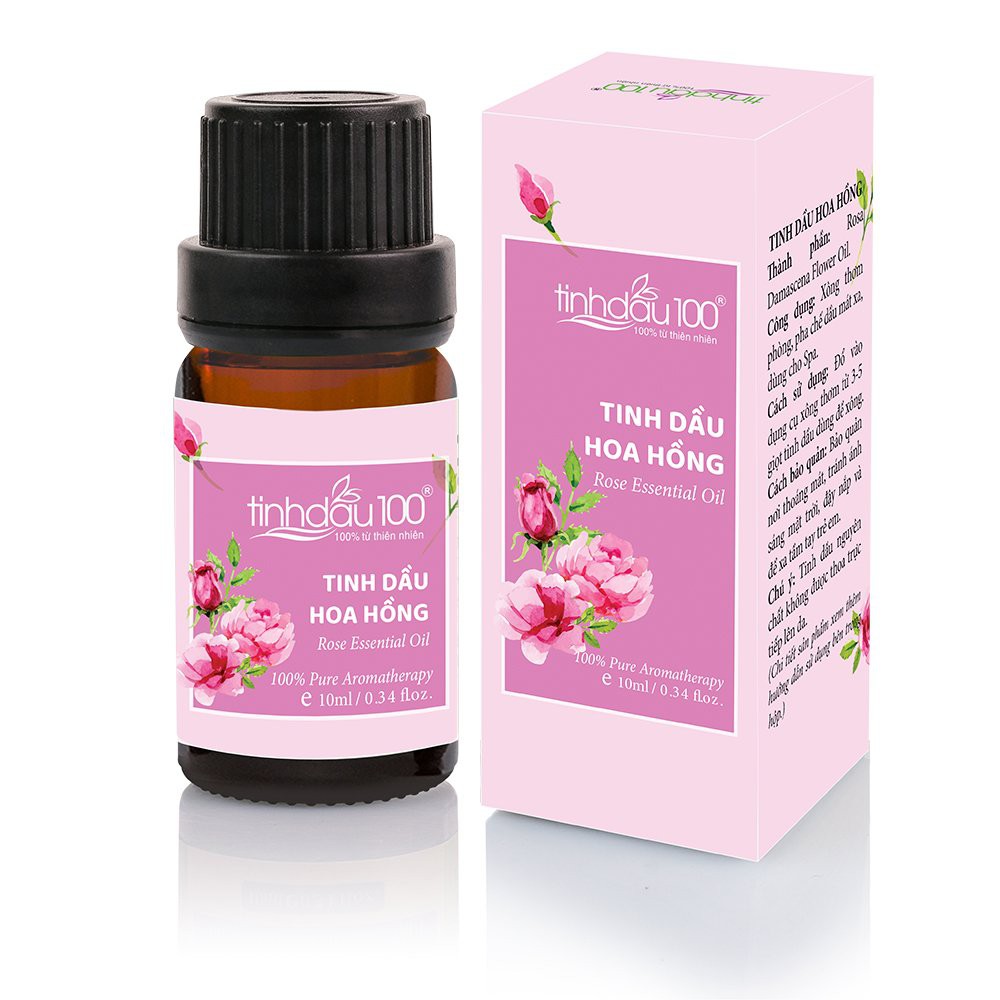 Tinh dầu hoa hồng Tinh Dầu 100. Tinh dầu hoa hồng nguyên chất cao cấp, xông mặt, xông phòng, massage chai 10ml