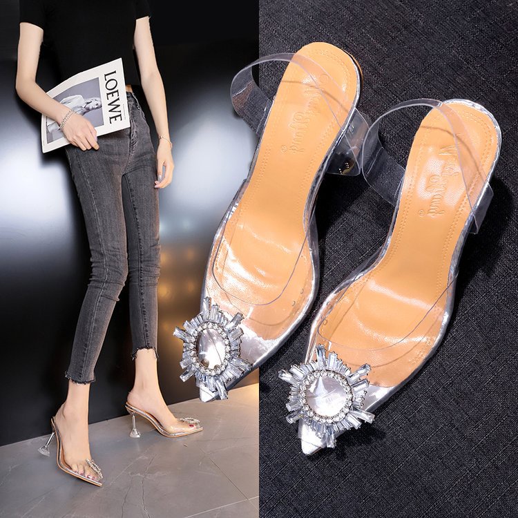 Giày Cao Gót Mũi Nhọn Trong Suốt Quyến Rũ Hợp Thời Trang size 35-42