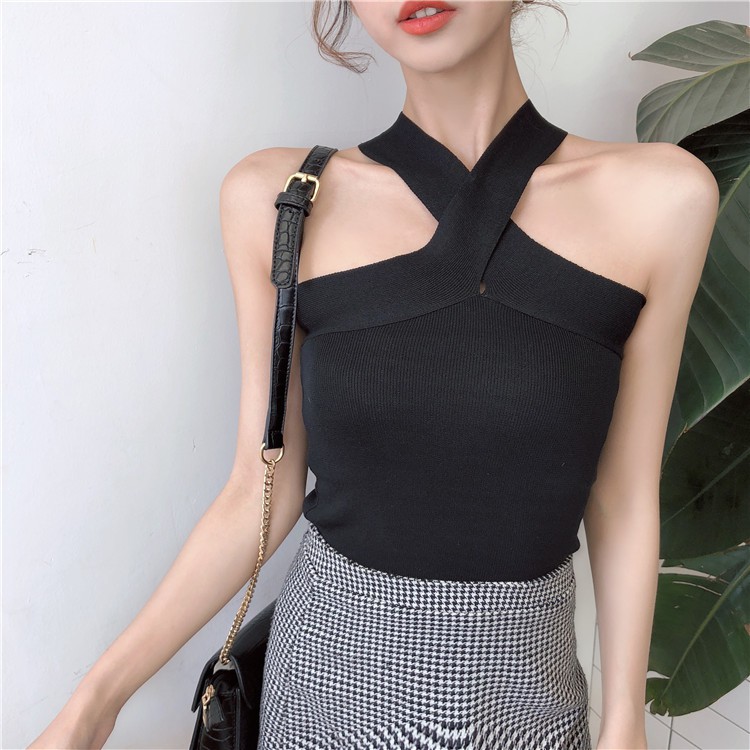 5 Colors Tank Top Women Korean Trendy Casual Solid Color Knitted Sleeveless Off Tops | WebRaoVat - webraovat.net.vn