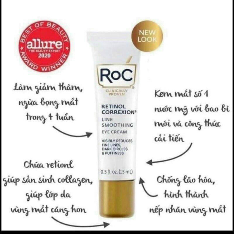 KEM MẮT GIẢM QUẦNG THÂM VÀ NẾP NHĂN HIỆU QUẢ ROC RETINOL CORREXION EYE CREAM 15ML CHÍNH HÃNG - 10265