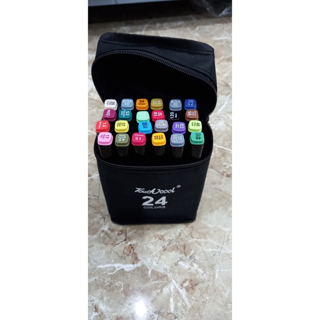 Màu marker bộ 24/36 Touchcool túi vải đen quay xách tiện dụng, có khay đế nhựa - B65