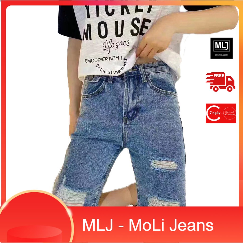 Quần jean ngố / lửng BIG SIZE lưng cao,túi nắp, phom RỘNG đẹp thời trang Molijean hot trend dành cho người béo 3519