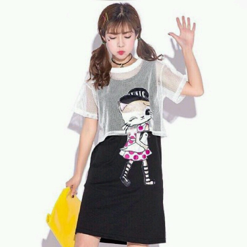 Set đầm suông phối lưới