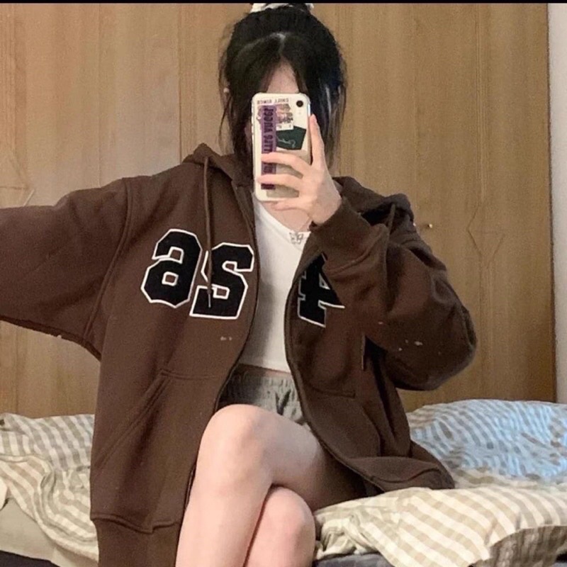 Áo khoác nỉ ngoại dây kéo thêu chữ F4 26 nón 2 lớp unisex ulzzang nam nữ