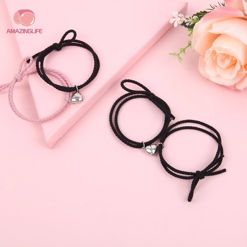 Set 2 Vòng Tay Dây Cao Su Bện Co Dãn Dễ Thương Cho Cặp Đôi / Tình Bạn