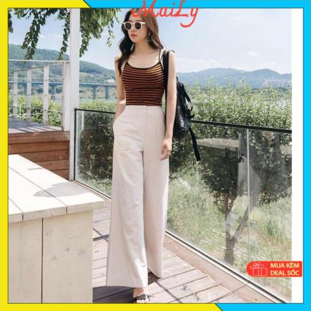 Quần ống rộng lưng cao khoá trước - Quần ống rộng dài suông vải mềm, form đẹp, mặc là mê luôn