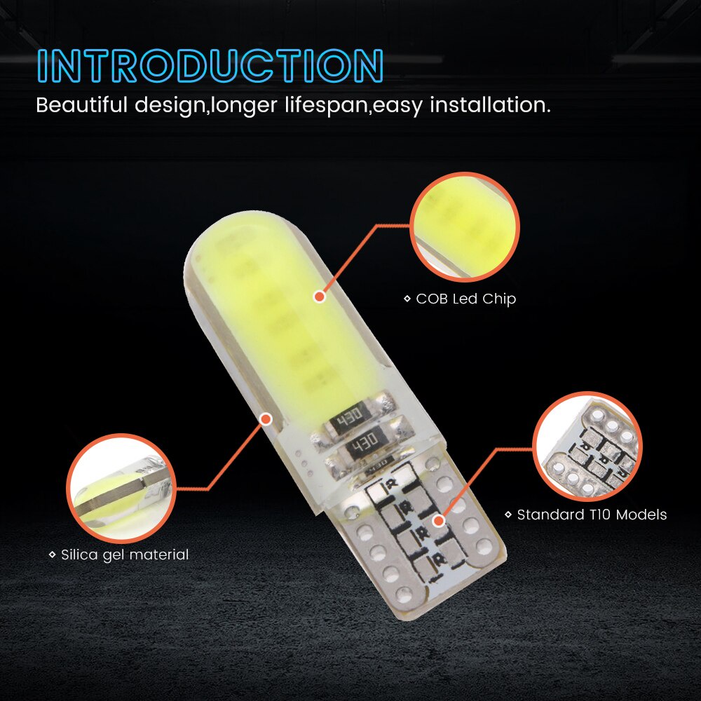 Bóng Đèn LED W5W T10 COB 12 SMD 12V Ánh Sáng Trắng/Đỏ/Xanh Dương/Đỏ Dành Cho Xe Hơi