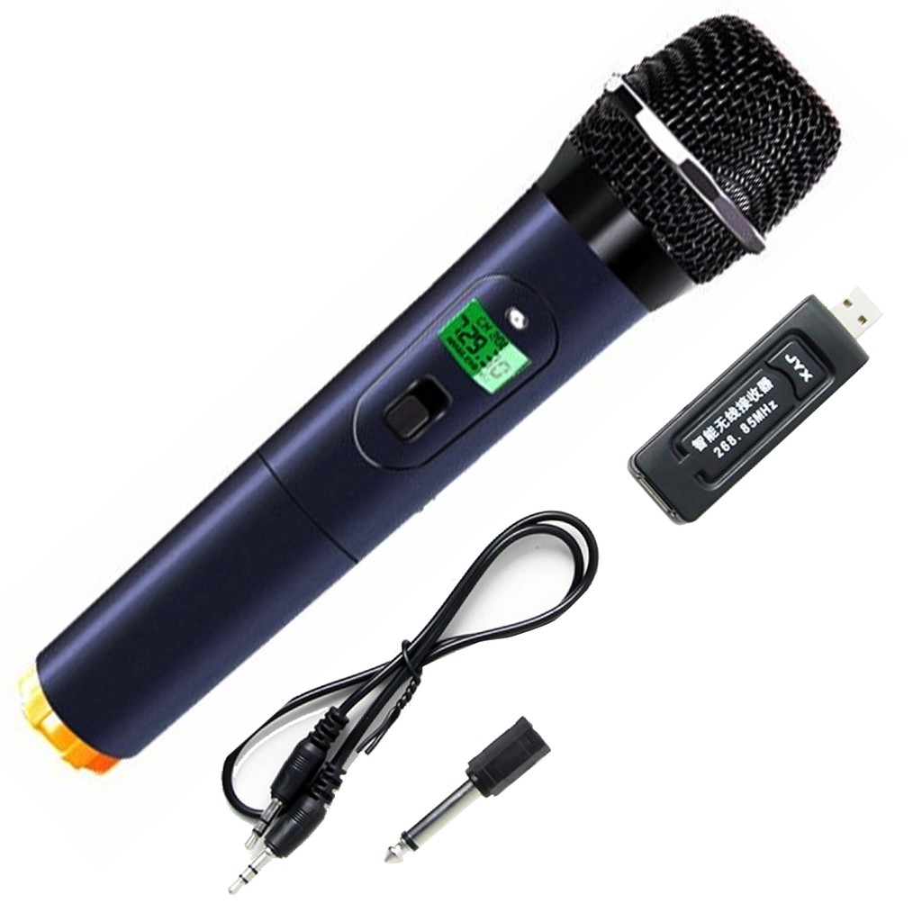Micro Karaoke không dây cho loa kéo Daile V12 màn hình LCD (đen) - Hỗ trợ jack cắm 3.5mm và 6.5