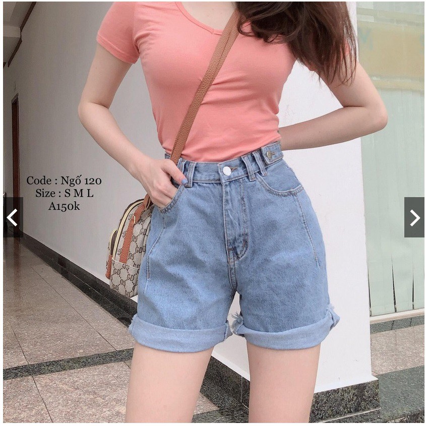 Quần short jean nữ lưng cao King168 , quần short nữ cao cấp QS103