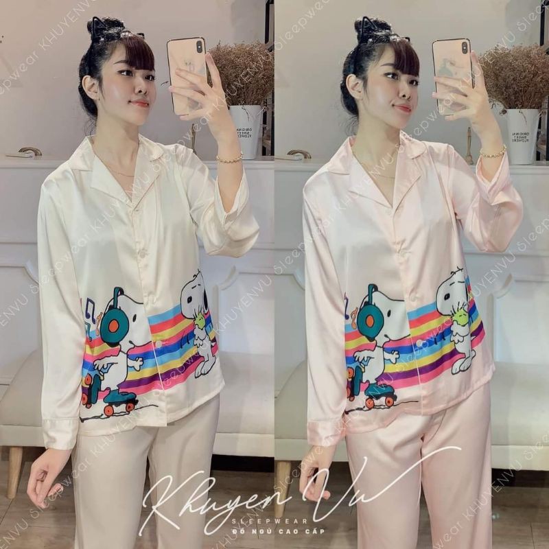 Bộ lụa satin hiệu Sam, hoạ tiết mới lạ, giá rẻ, mềm mịn, free size từ 40-60kg, Mây Nguyễn shop