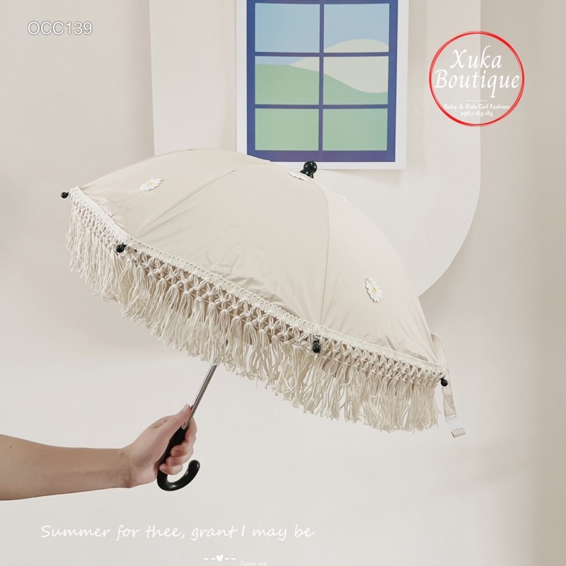 Ô Che Nắng Cầm Tay Viền Ren Cao Cấp Style Hàn Quốc Hình Gấu Thỏ Rất Xinh Cho Bé