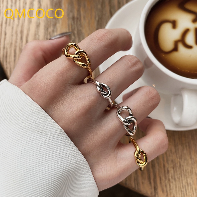 Nhẫn Màu Vàng / Bạc Thiết Kế Hình Học Thắt Nút Trái Tim Sáng Tạo Thời Trang Thích Hợp Làm Quà Tặng