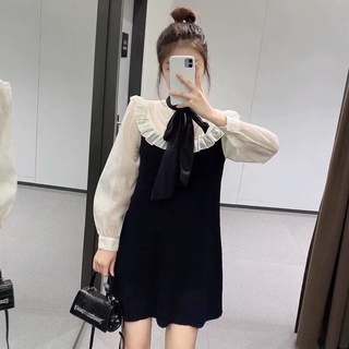 Đầm len mix voan cổ bèo ZR