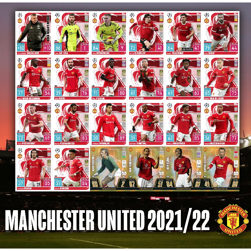 [THẺ IN] Trọn bộ 24 thẻ cầu thủ bóng đá Câu lạc bộ Manchester United mùa 2021-2022 kích thước thẻ Poca.