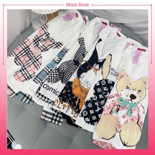 Bộ ngủ pijama thiết kế hình gấu, bộ dài mặc nhà siêu dễ thương chất lụa mango freesize