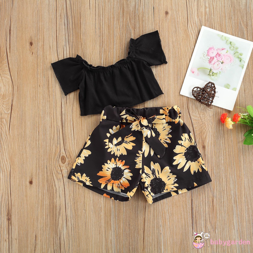 Áo Kiểu 2 Dây Và Quần Short Họa Tiết Hoa Hướng Dương Cho Bé Gái