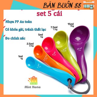 Bộ thìa đong, muỗng đong nhà bếp 5 món (set 5 cái), thìa đo lường, định lượng bột, sữa, thuốc, gia vị bằng nhựa an toàn