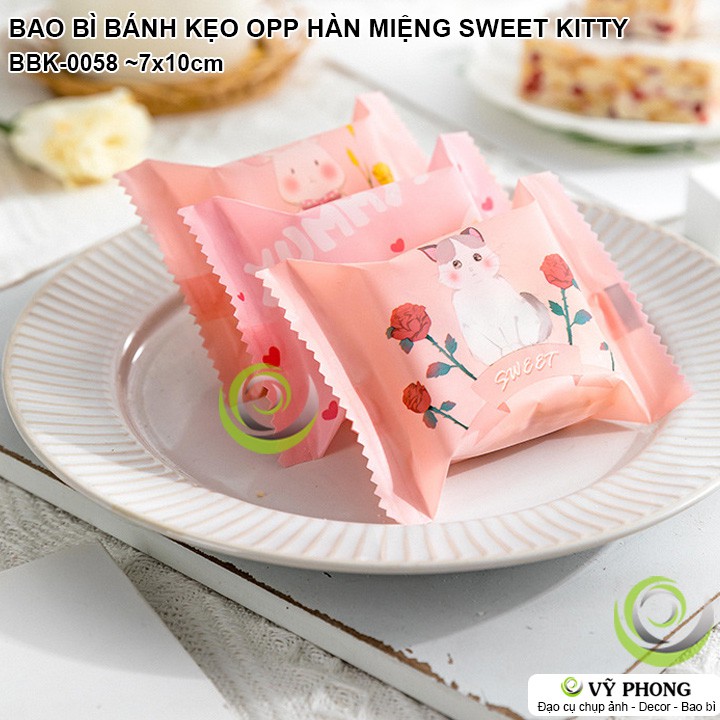 BAO BÌ TÚI HÀN MIỆNG 7x10cm NHỰA OPP ĐỰNG BÁNH KẸO ĐỰNG COOKIE PHONG CÁCH HÀN QUỐC SWEET KITTY BBK-0058