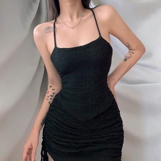 Áo thun croptop vạt chéo đan dây lưng