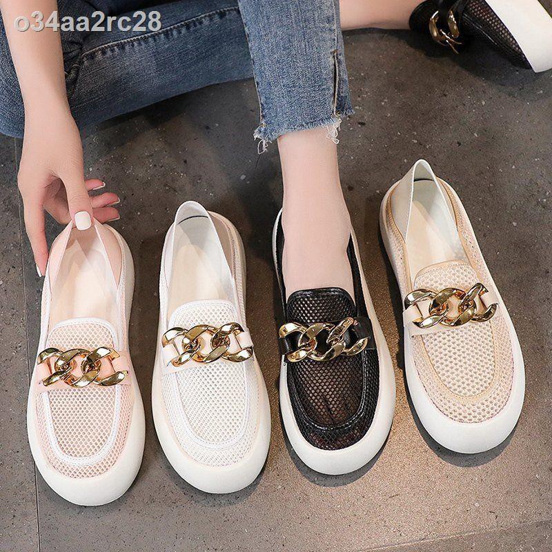 ☁Đôi giày trắng nhỏ của phụ nữ hai mặc năm 2021 mùa hè mới trong triều lưới đầu bánh mì không có gót chân lười b