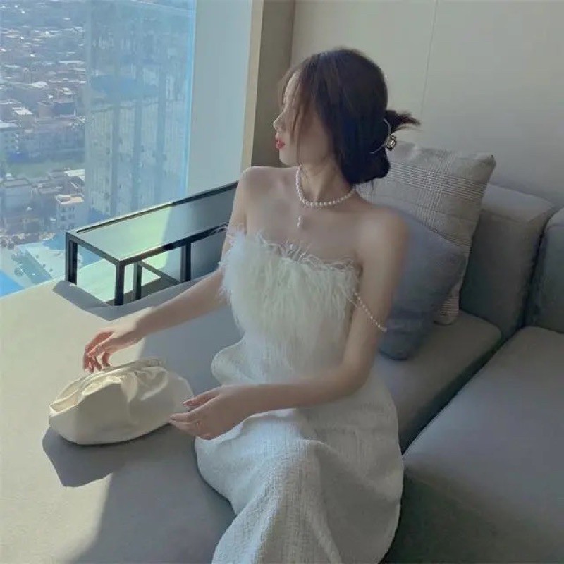 Đầm tiểu thư 2 dây ngọc kiêu sa phối lông Ulzzang 🌸 | BigBuy360 - bigbuy360.vn