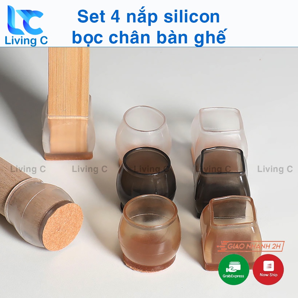 Bộ 4 silicon bọc chân bàn ghế chống va đập trơn trượt Living C, bọc chân bàn ghế silicon loại dày cao cấp _BCB