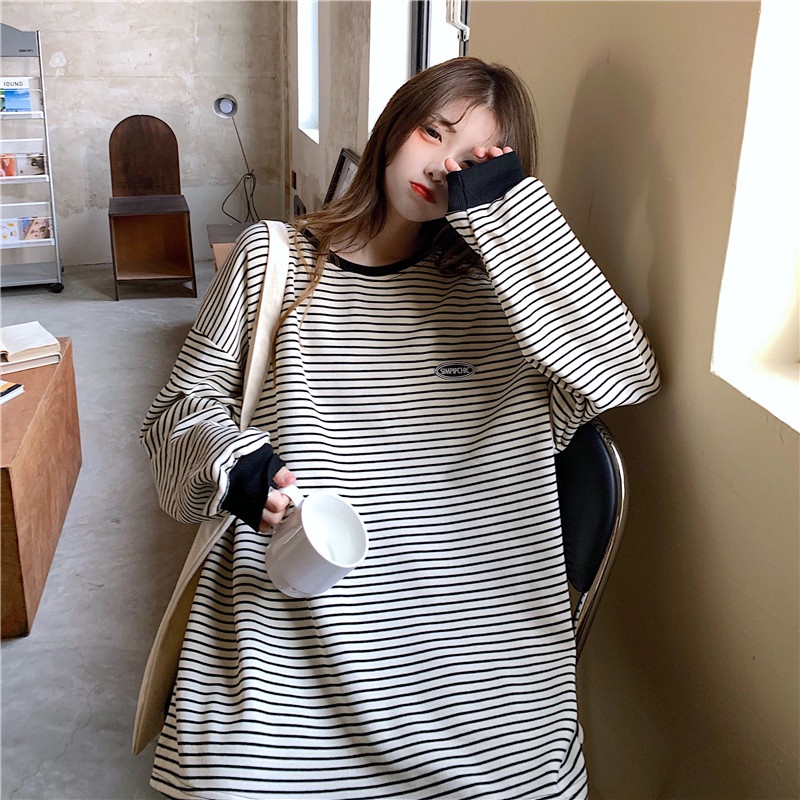 Áo Len Tay Dài Cổ Tròn Họa Tiết Kẻ Sọc Ngang Phong Cách retro Thời Trang Mới Dành Cho Nữ