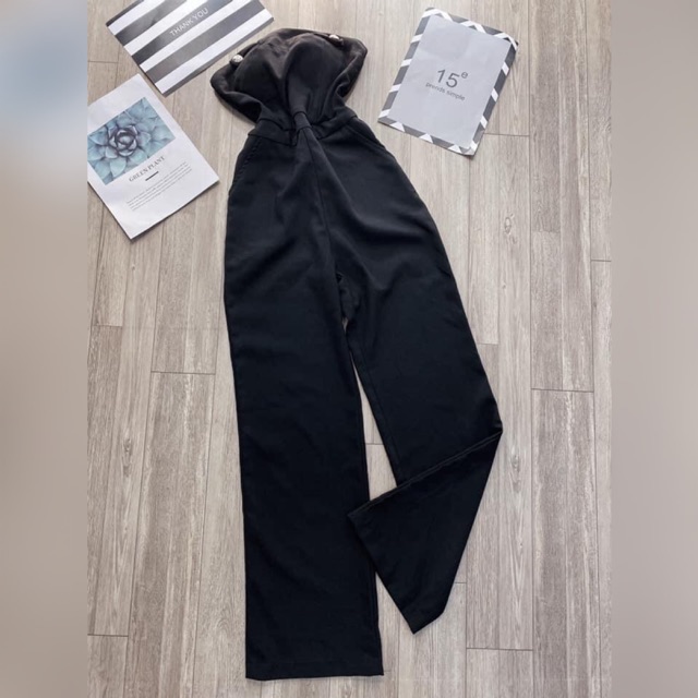 (PASS NEW) Jumpsuit đen dài ống suông cúp ngực sang trọng (ảnh thật)