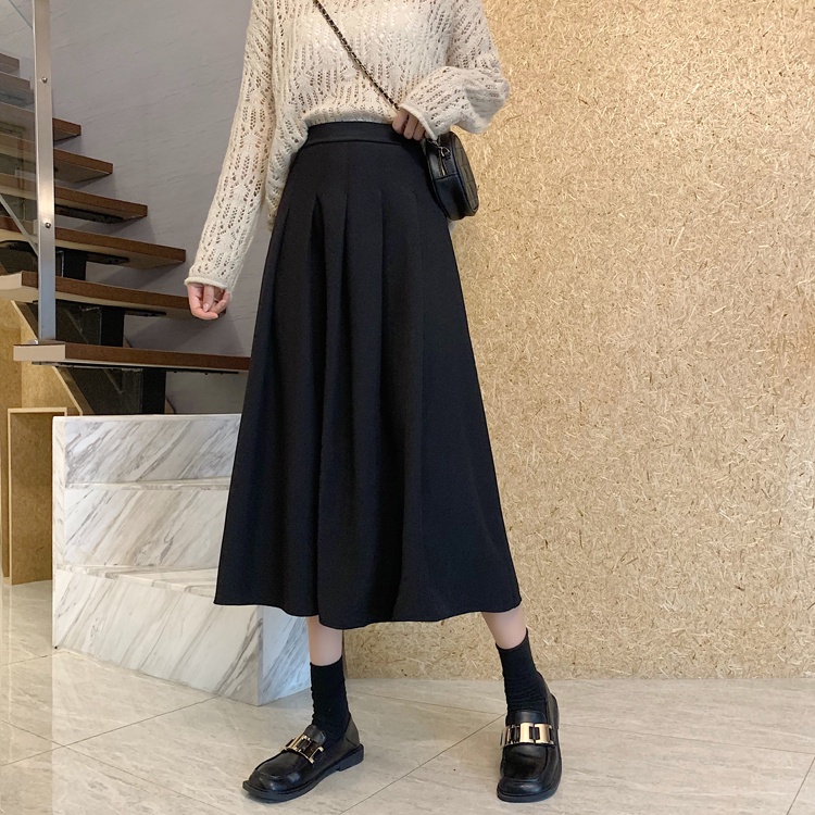 SUXI Chân Váy Chữ A Lưng Cao Màu Sắc Đơn Giản Thời Trang Cho Nữ